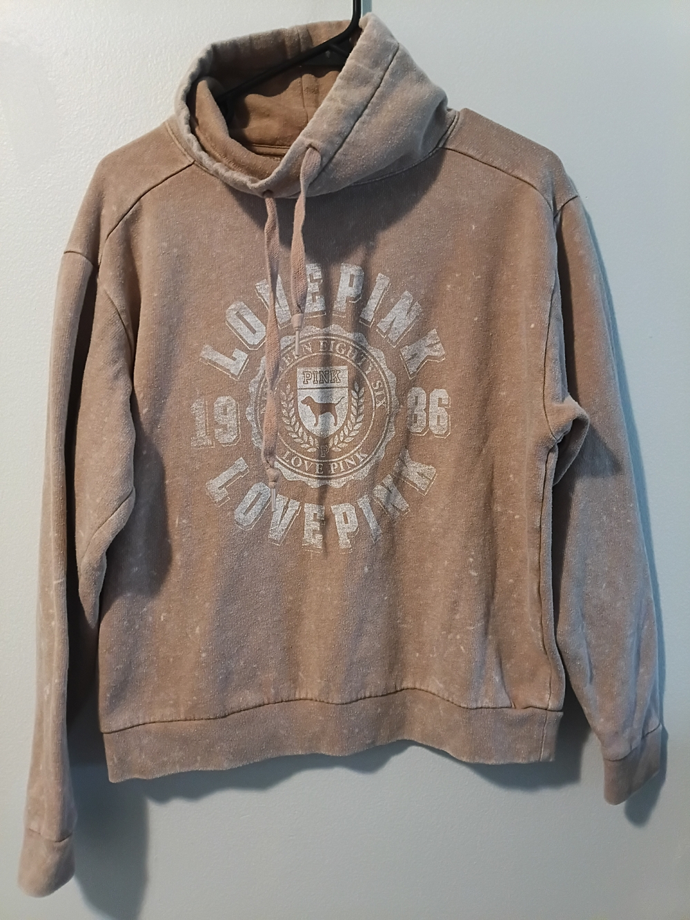 PINK Love Pink Washed Out Pullover Hoodie - Taupe